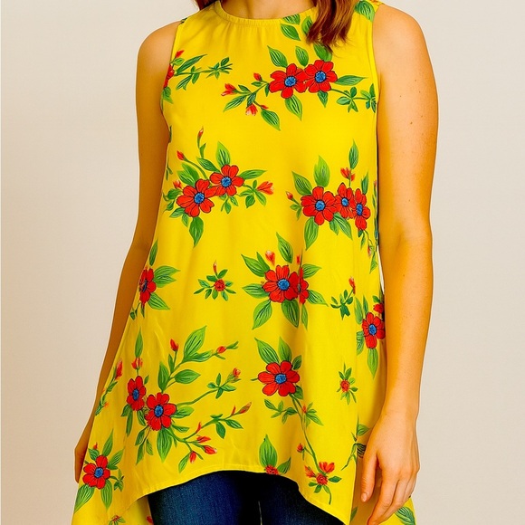 True Destiny Hi Low Floral Print Sleeveless Top |Size Large - Picture 1 of 11